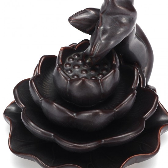 Ceramic Lotus Pond Waterfall Smoke Backflow Cone Censer Incense Burner Holder + 10 Cones