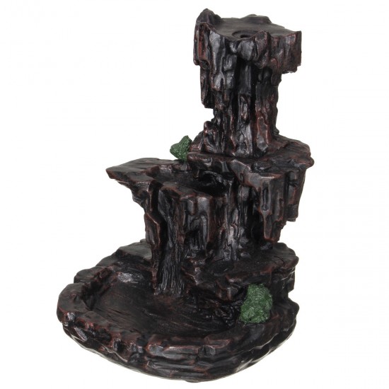 Ceramic Mountain Waterfall Smoke Backflow Incense Burner Cones Holder + 7 Cones