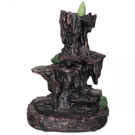 Ceramic Mountain Waterfall Smoke Backflow Incense Burner Cones Holder + 7 Cones