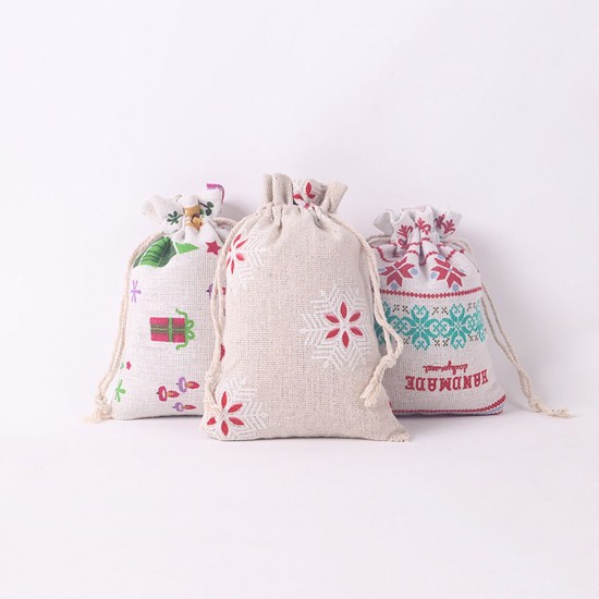 Christmas Cotton Linen Hanging Advent Calendars Countdown Drawstring Gift Bags Candy Biscuit Pouches Present Gift Wrap