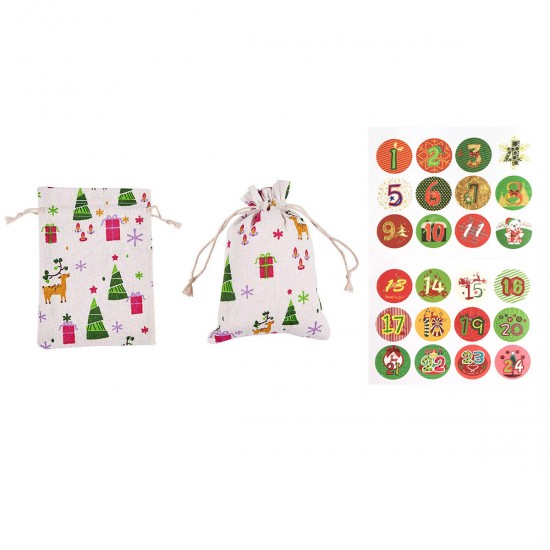 Christmas Countdown Calendar Gift Bag 1-24 Days Pocket Advent Xmas Party Decorations