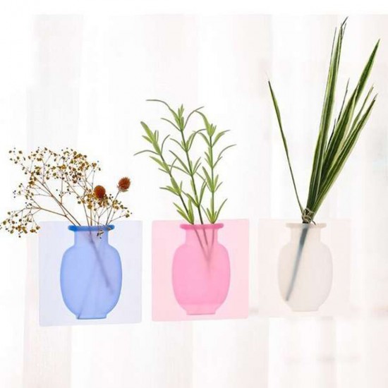 Creative Magic Rubber Wall Vase Silicone Sticky Flower Container Bottle