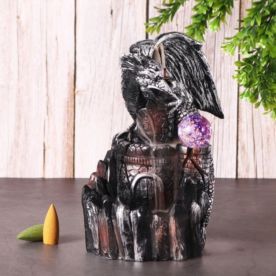 Dragon LED Incense Burner Smoke Waterfall Backflow Censer Cone Holder w/ 10 Cones