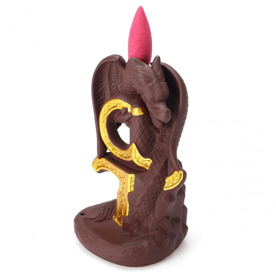 Dragon Waterfall Backflow Cone Incense Burner Ceramic Smoke Censer Holder Decorations