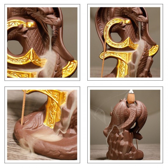 Dragon Waterfall Backflow Cone Incense Burner Ceramic Smoke Censer Holder Decorations