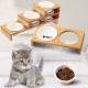 Elevated Dog Cat Bamboo Pet Feeder Ceramic Bowl Raised Stand 3 Sizes Durable