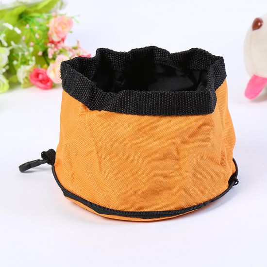 Foldable Oxford Cloth Dog Bowl Travel Outdoors Portable Dog Food Water Feeder Drinker Waterproof Dish Dispenser Zippered Bag