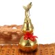 Gold Brass Feng Sui Gourd with Red Ribbon Good Luck Collection Decorations