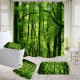 Green Forest Waterproof Shower Curtain Bathroom Toilet Cover Mat Rug Pad Set