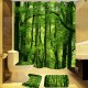 Green Forest Waterproof Shower Curtain Bathroom Toilet Cover Mat Rug Pad Set