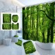 Green Forest Waterproof Shower Curtain Bathroom Toilet Cover Mat Rug Pad Set