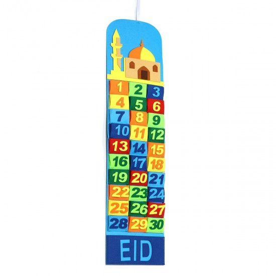 Kids Gift Mosque Ramadan Advent Calendar 30 Pockets Eid Mubarak Home DIY Decor