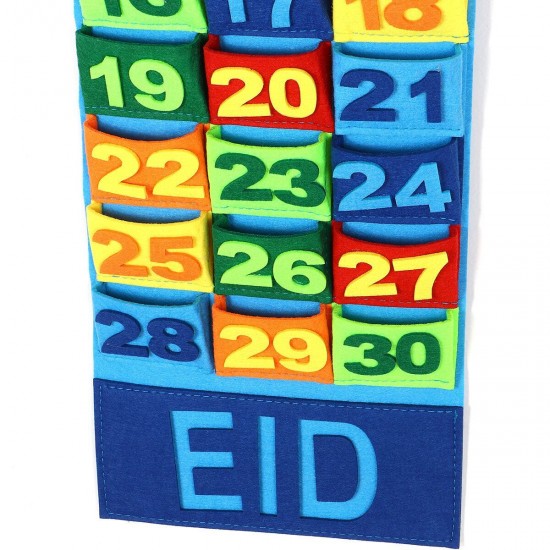 Kids Gift Mosque Ramadan Advent Calendar 30 Pockets Eid Mubarak Home DIY Decor