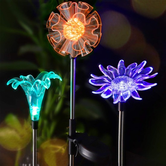 LED Solar Power Lily Flower Stake Lights Outdoor Garden Path Landscape Lamps