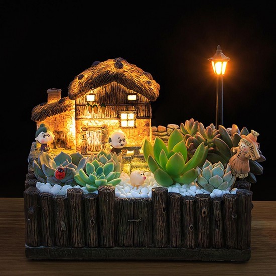 Lighting Glasse's Cabin Pot Craft Ornaments Magic Lantern House Planter Bonsai Decorations