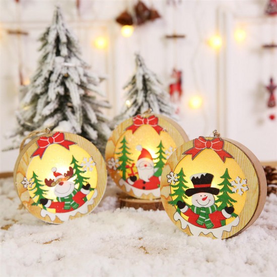 Luminous Christmas Wooden Ornament LED Light Santa Claus Deer Decor Lamp Xmas Decorations