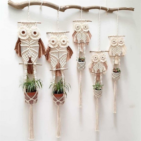 Macrame Plant Hanger Indoor Outdoor Hanging Planter Owl Stand Flower Pots