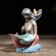 Mermaid Ceramic Incense Burner Backflow Glaze Censer Cone Holder Decor Crafts