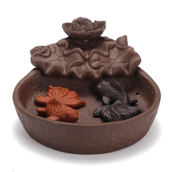 Porcelain Backflow Cone Incense Burner Buddha Ceramic Buddhist Sandalwood Holder Fish Decor