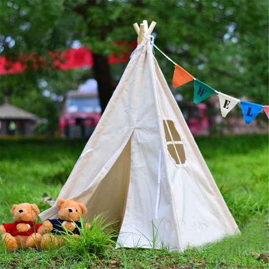 Portable White Teepee Tent Kids Playhouse Children Sleeping Dome Photograph Backdrop 51''