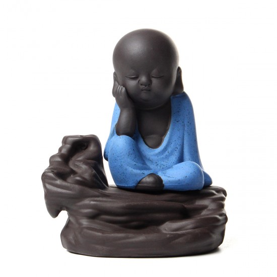 Purple Clay Backflow Incense Cone Burner Holder Cute Monk Fragrant Smoke Backflow Censer Decor