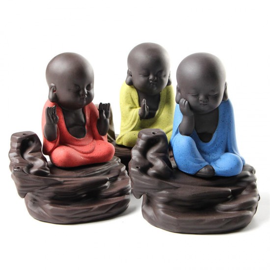 Purple Clay Backflow Incense Cone Burner Holder Cute Monk Fragrant Smoke Backflow Censer Decor