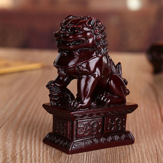 Red Chinese Resin Carving Fengshui Lion Fu Foo Dog Guardion Statue Home Decorations