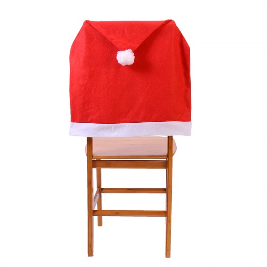 Red Hat Chair Cover Santa Claus Party Decor Slipcover Kitchen Table