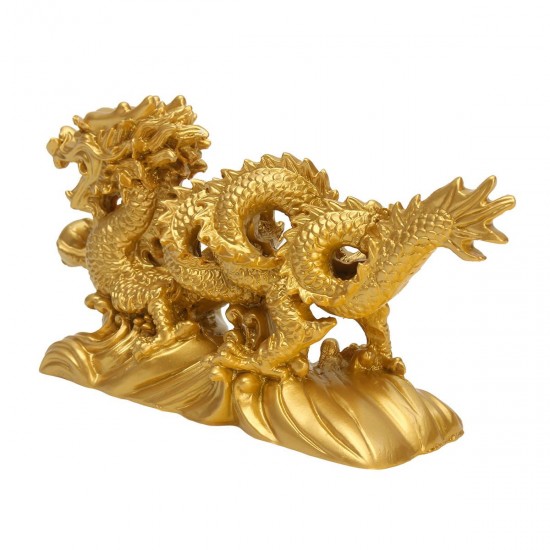 Resin Gold Dragon Figurine Statue Ornaments Chinese Geomancy Home Office Decoration