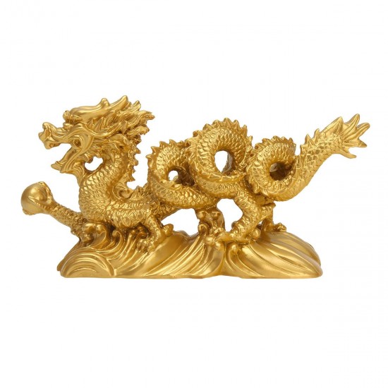 Resin Gold Dragon Figurine Statue Ornaments Chinese Geomancy Home Office Decoration