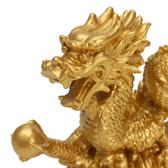 Resin Gold Dragon Figurine Statue Ornaments Chinese Geomancy Home Office Decoration