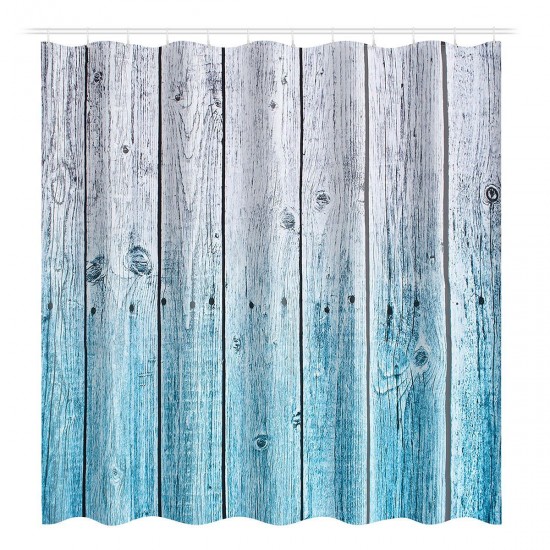 Rustic Wood Panel Shower Curtain 12 Hook Bathroom Waterproof Fabric Bathroom