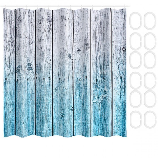 Rustic Wood Panel Shower Curtain 12 Hook Bathroom Waterproof Fabric Bathroom