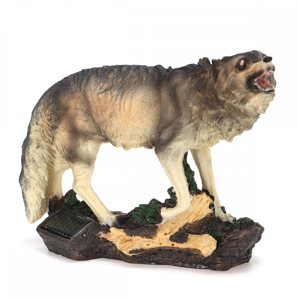 Solar Red Eyes Howling Wolf & Sensor Light Garden Ornament Office ...