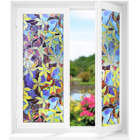Static Cling Stained Frosted Floral Glass Door Window Film Sticker Home Office