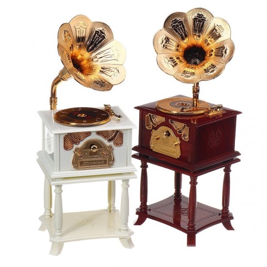 Vintage Phonograph Music Box Crafts Simulation Home Ornaments Gift Bedroom Decor