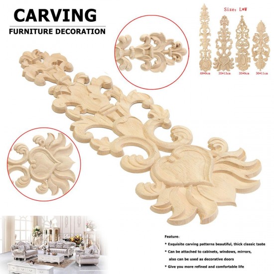 Wood Carving Applique Unpainted Flower Applique Door Decoration Onlay Furniture Cabinet 4 Patterns