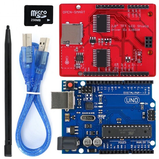 2.8 inch TFT LCD Display Shield + UNO R3 Board with TF Card Touch Pen USB Cable Kit For UNO Mega2560 Leonardo