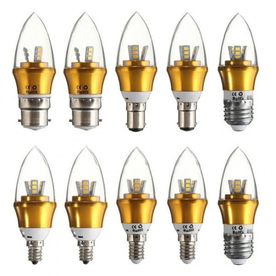 E27/E14/E12/B22/B15 3W LED Warm White/White 15SMD 2835 Golden Candle Light Bulb Lamp 85-265V