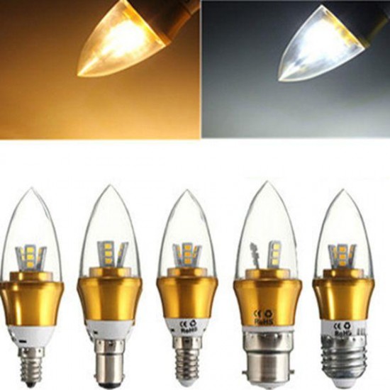 E27/E14/E12/B22/B15 3W LED Warm White/White 15SMD 2835 Golden Candle Light Bulb Lamp 85-265V