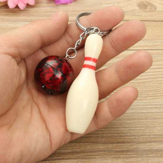 EDC Gadgets Keychain Mini Bowling Pin and Ball Keychain Key Ring Keyfob