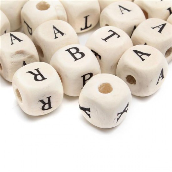 100Pcs Natural Mixed Wooden Alphabet Letter Cube Craft Charms Beads 10mm