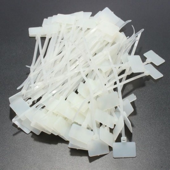 100pcs White Nylon Zip Cable Tie Label Strap Strip With Marking Tag 3X100mm