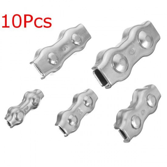 10Pcs Stainless Steel Duplex Clip Wire Cable Rope Grips Clamps Caliper 2mm-6mm