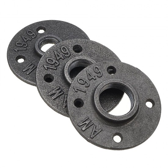 10Pcs/Set 1/2'' 3/4'' 1'' Malleable Cast Iron Floor Flange Plates 4 Holes Black Pipes Fittings Industrial Pipe Furniture Wall Mount DIY Decor