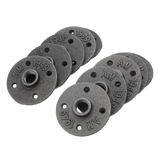 10Pcs/Set 1/2'' 3/4'' 1'' Malleable Cast Iron Floor Flange Plates 4 Holes Black Pipes Fittings Industrial Pipe Furniture Wall Mount DIY Decor