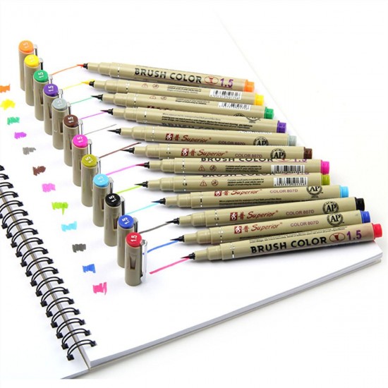 12 Colors 1.5mm Art Marker Manga Fine Head Paint Graphic Sketch Drawing Pen Set