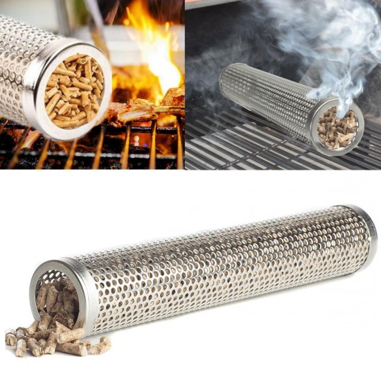 12 Inch Round BBQ Smoker Wood Pellet Grill Hot Cold Smoke Generator Smoking Mesh Tube