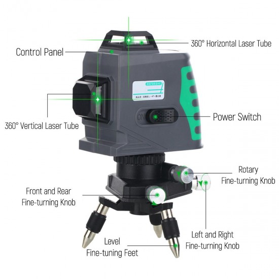 12 Lines 3D Green Laser Level Leveling Horizontal Cross Super Powerful Green Laser Beam