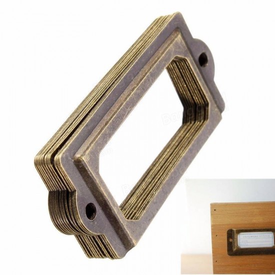 12Pcs Antique Brass Metal Label Pull Frame Handle File Name Card Holder For Furniture Cabinet Drawer Case